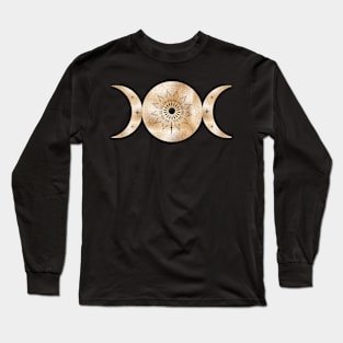 Triple Moon Goddess in Gold Long Sleeve T-Shirt